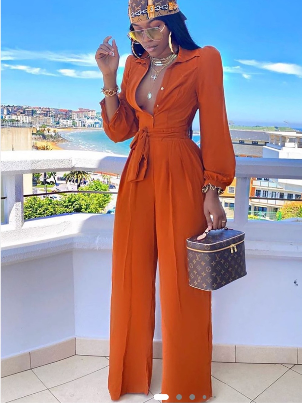 New Fashion Nova Fall Wide Leg Lined Jumpsuit in Cognac Size Large